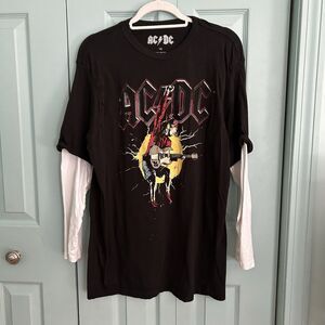 Men’s AC/DC Layered Long Sleeve Top 1X Black Classic Rock Concert Band Tee